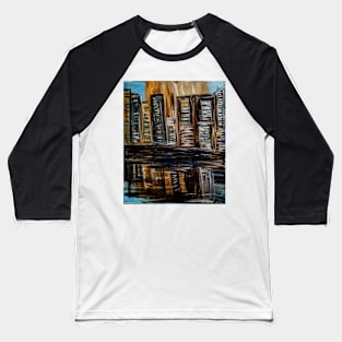 Abstract landscape painting of building reflecting in water Baseball T-Shirt